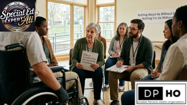 A group of diverse individuals are gathered in a bright, sunlit room for a focused community discussion or support group meeting. They are seated in a circle, creating an inclusive and collaborative atmosphere.