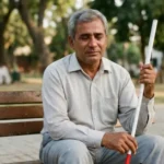 a blind person cries