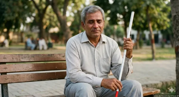 a blind person cries