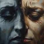 An expressive oil-painting style illustration depicting the internal struggle of depression and anxiety, showing a face divided into a dark, blue-toned side representing despair and a warmer, textured side representing hidden inner turmoil. The DP HO Disable Persons Health Organization logo is positioned in the bottom-right corner, highlighting mental health advocacy.
