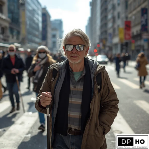 A three-stage infographic explaining the digital process for obtaining an International Disabled ID Card: Stage 1 Only Declare, Stage 2 Instant Approval, and Stage 3 Worldwide Delivery. This visual guide highlights the global resources available when blind persons use a cane and seek international accessibility recognition.