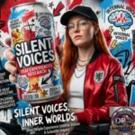 A YouTube thumbnail exploring the 'Deaf People Experience.' A woman with long red hair, wearing a black cap and red jacket, holds up a stylized can featuring colorful graffiti designs and the text 'Silent Voices, Deaf Experiences Research.' The background is a vibrant graffiti-style collage. Bold text at the bottom reads 'Silent Voices, Inner Worlds: Deaf People Experience Internal Voices: A Scientific Inquiry.' In the bottom right corner, the metallic 'DPHO Special Ed Expert' YouTube channel logo is prominently displayed.