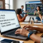 A woman actively engaging in online communication with unique typing patterns typical of the Deaf community, showcasing 'Bimodal Bilingualism' and 'Topic-Comment syntax' as outlined in the 2026 linguistic perspective. This image illustrates why deaf people often not type things normally, highlighting the role of 'Orthographic Mapping' and the 'Auditory loop' in their distinct text outputs. The foreground computer displays key concepts like 'Deaf English is a Dialect', providing context for their communication styles. Subtle references to 'IDEA/ADA Standards 2026' and 'UDL Advocate' on nearby objects (mug and notebook) link the visual to the legal and accessibility framework discussed in the article. This serves as the optimized alt text for the main image of the blog post, focusing on digital accessibility and inclusive e-governance.