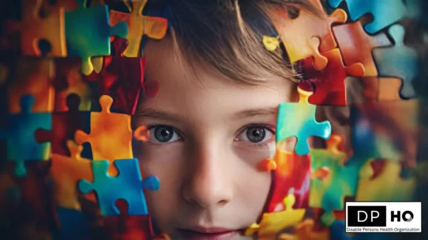 Disable Persons Health Organization logo and a child with autism