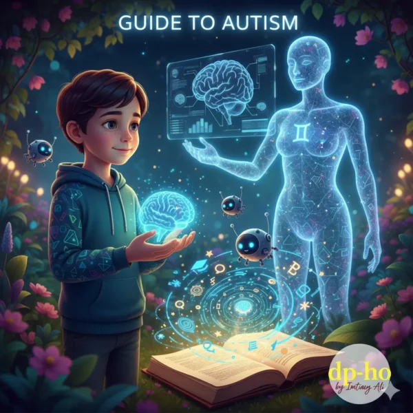 A futuristic Guide to Autism conceptual image featuring a neurodivergent child interacting with a glowing brain model and a digital Gemini AI assistant, representing the future of special education in 2026-27.