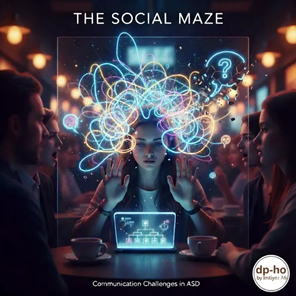 A visual Guide to Autism illustrating social communication challenges and the 'Social Maze' experienced by individuals with ASD, featuring expert insights from Imtiyaz Ali."