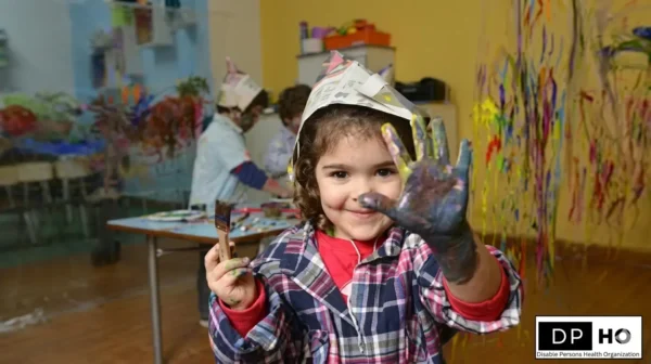A young girl in an inclusive classroom participating in sensory art activities, representing the success of Special Education in Iceland.