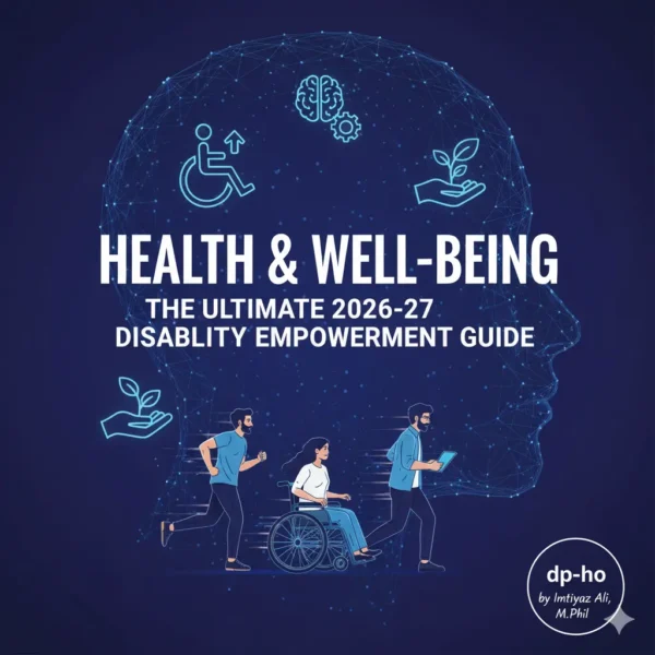 Health & Well-being: The Ultimate 2026-27 Disability Empowerment Guide banner featuring inclusive physical activities, mental wellness icons, and DP-HO branding by Imtiyaz Ali, M.Phil.
