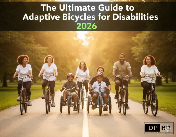 People riding adaptive bicycles outdoors.