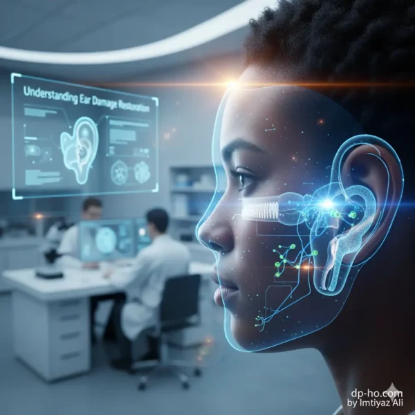 Medical diagram of inner ear rehabilitation showcasing how Modern Science Cure All Ear conditions through gene therapy and advanced implants, featuring dp-ho by Imtiyaz Ali.