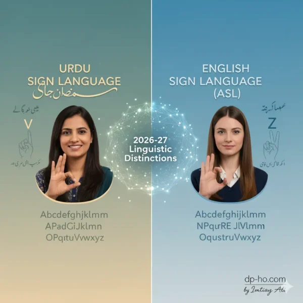 Visual comparison of Urdu & English Sign Languages for 2026-27 linguistic studies by Imtiyaz Ali (dp-ho.com).