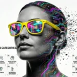 A high-fashion, ultra-high-resolution horizontal graphic titled "14 SPECIAL EDUCATION CATEGORIES, A SIMPLE GUIDE 2026." The central visual features a black-and-white close-up portrait of a confident woman wearing vibrant yellow sunglasses that reflect a colorful neon cyberpunk cityscape. The left side of her face integrates seamless, glowing digital circuit board patterns in pink, green, and blue tones that break apart into digital pixels against a pure white studio backdrop. Arranged neatly along the bottom-left and bottom-right are individual icons representing the 14 Special Education Categories, including Autism Spectrum Disorder, Learning Disability, Emotional Disturbance, Intellectual Disability, Visual Impairment, Hearing Impairment, Deafness, Orthopedic Impairment, Other Health Impairment, Speech or Language Impairment, Multiple Disabilities, Deaf-Blindness, Traumatic Brain Injury, and Developmental Delay. The graphic incorporates the Special Ed Expert Ali YouTube channel logo in the top-left corner and the DPHO Disabled Persons Health Organization logo in the top-right corner, captured as a wide banner referenced as "14 Special Education Categories.webp".