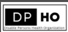 Minimalist black and white logo featuring the bold letters 'DP' in a black box and 'HO' in a white box, with the full name 'Disable Persons Health Organization' written clearly underneath.