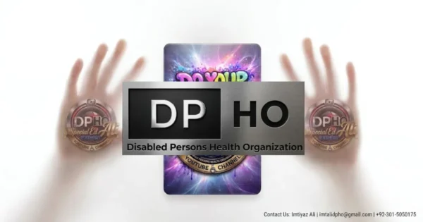 In this image titled "Contact-Us.webp," the branding for the Disabled Persons Health Organization (DPHO) is displayed alongside the "Special Ed Expert Ali" YouTube channel emblems. The lower section provides clear Contact-Us information for Imtiyaz Ali, including the email address imtali175@gmail.com and phone number +92-301-5050175, facilitating professional outreach and communication.