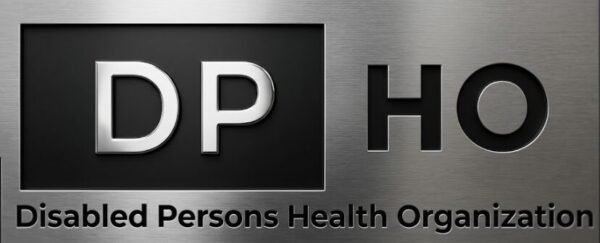 Official logo of the Disabled Persons Health Organization (DP-HO), featuring a black rectangular block on the left with the letters "DP" in white bold font, followed by the letters "HO" in black bold font on the right. Directly underneath, the full name "Disabled Persons Health Organization" is clearly written in a clean, professional black sans-serif typeface against a solid white background.