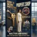 In this image from "guide-to-income-protection.webp," a professional office scene is presented as a Guide to Income Protection, showcasing various aspects of financial and mental health security. The composition includes individuals working, a central figure in a white suit, and displays representing "Home Protection Planning," "Business Continuity Strategy," and a "Time & Value Index." Framed by the "DP-HO Special Ed Ali Expert" branding, the visual elements highlight a comprehensive approach to professional and personal stability, emphasizing that income protection is truly "Built for Confidence."
